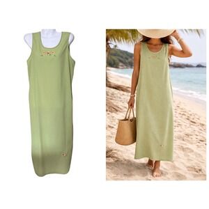 Teddi Womens Green Floral Embroidered  Maxi Dress Size Large Bach Boho Resort